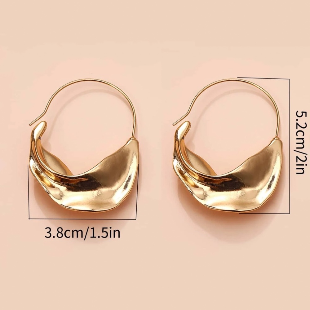 Irregular Hoop Fashion Earrings Gold Tone - Picture 3 of 4